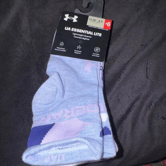 Under Armour Essential Youth Lightweight Quarter Socks 13.5K-4.5 6pck Purpl/Blue - Picture 1 of 8